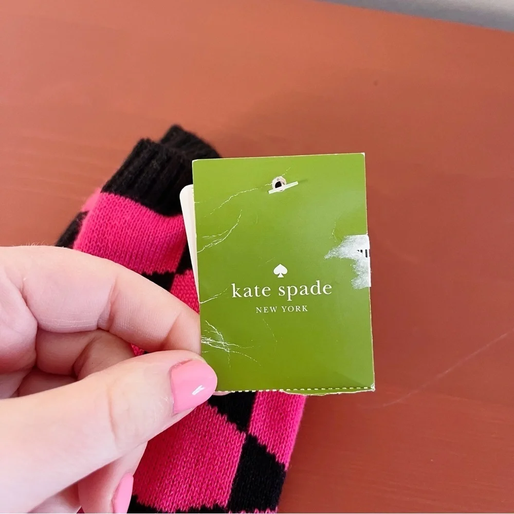 Kate Spade NWT Signature Bow Knit Arm Warmers Pink Black Winter Outdoor